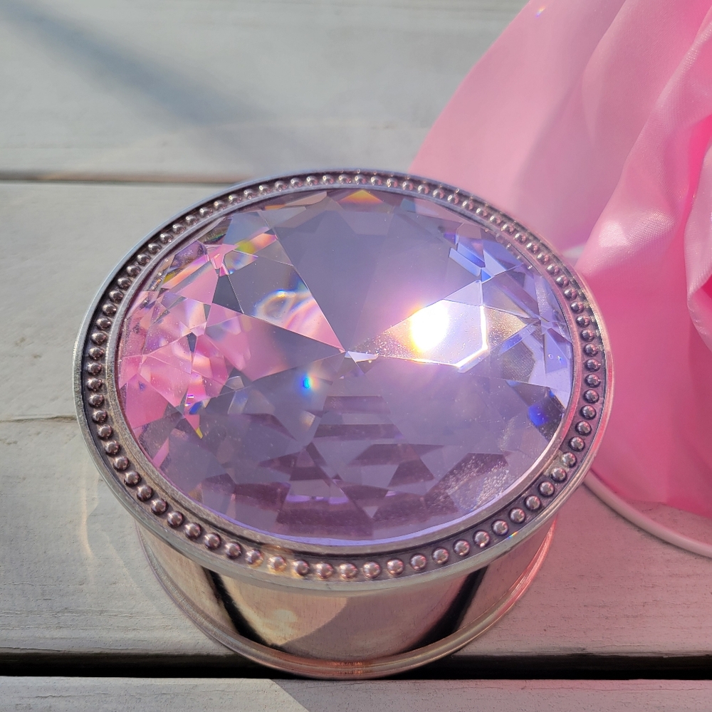 Pink Rhinestone Lidded Silver Safekeeper Jewelry Box  Pretty ~ GUC  Lori Greiner - Picture 11 of 16
